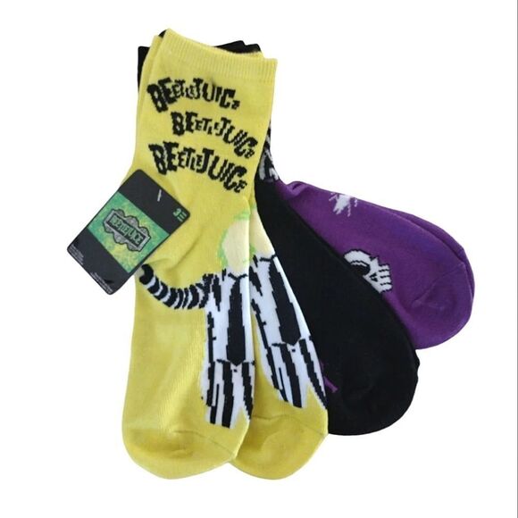 Beetlejuice Beetlejuice Halloween Printed 3 Pairs Mid Crew Socks NWT - Picture 2 of 14
